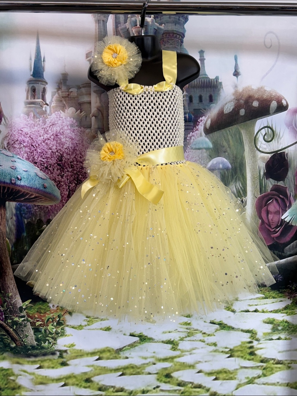 Handmade Yellow Tulle Tutu Dress with Sequin